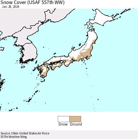 Japan Snow Cover (USAF 557th WW) Thematic Map For 1/22/2024 - 1/28/2024