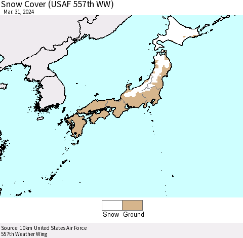 Japan Snow Cover (USAF 557th WW) Thematic Map For 3/25/2024 - 3/31/2024