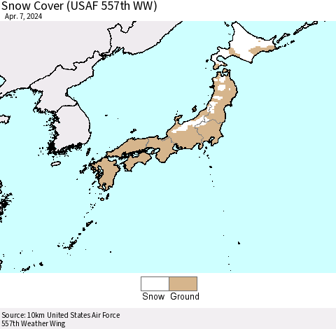 Japan Snow Cover (USAF 557th WW) Thematic Map For 4/1/2024 - 4/7/2024
