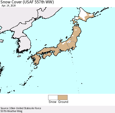 Japan Snow Cover (USAF 557th WW) Thematic Map For 4/8/2024 - 4/14/2024
