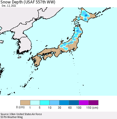 Japan Snow Depth (USAF 557th WW) Thematic Map For 12/6/2021 - 12/12/2021