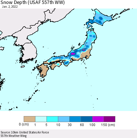 Japan Snow Depth (USAF 557th WW) Thematic Map For 12/27/2021 - 1/2/2022