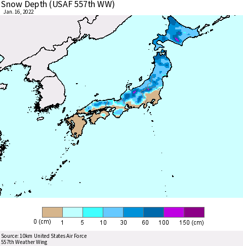Japan Snow Depth (USAF 557th WW) Thematic Map For 1/10/2022 - 1/16/2022
