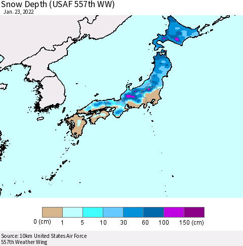 Japan Snow Depth (USAF 557th WW) Thematic Map For 1/17/2022 - 1/23/2022