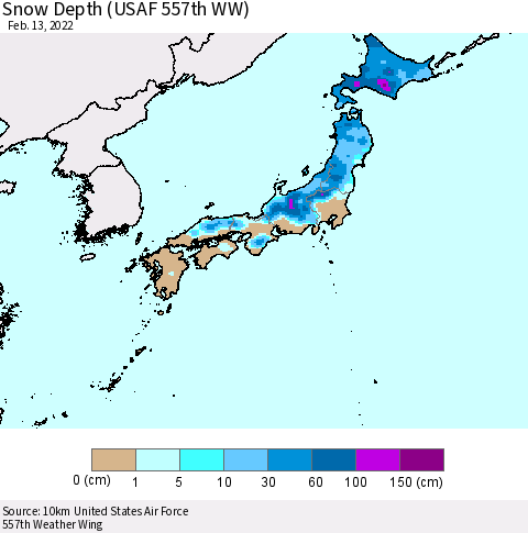 Japan Snow Depth (USAF 557th WW) Thematic Map For 2/7/2022 - 2/13/2022