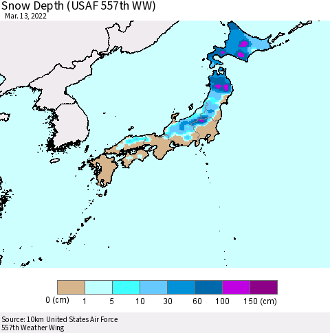 Japan Snow Depth (USAF 557th WW) Thematic Map For 3/7/2022 - 3/13/2022