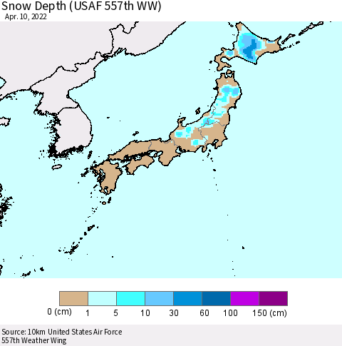 Japan Snow Depth (USAF 557th WW) Thematic Map For 4/4/2022 - 4/10/2022