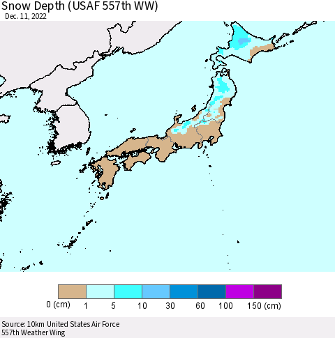 Japan Snow Depth (USAF 557th WW) Thematic Map For 12/5/2022 - 12/11/2022