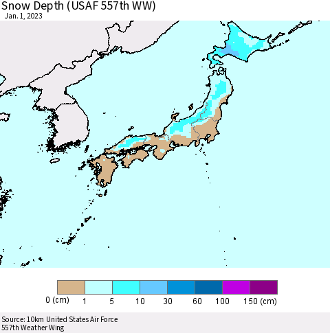 Japan Snow Depth (USAF 557th WW) Thematic Map For 12/26/2022 - 1/1/2023