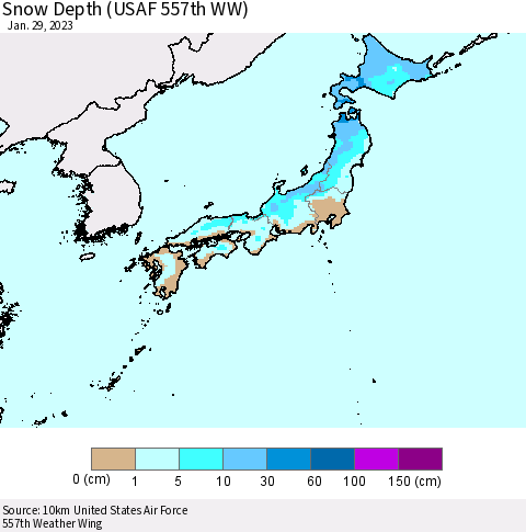 Japan Snow Depth (USAF 557th WW) Thematic Map For 1/23/2023 - 1/29/2023