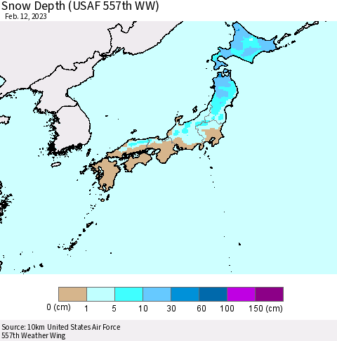 Japan Snow Depth (USAF 557th WW) Thematic Map For 2/6/2023 - 2/12/2023