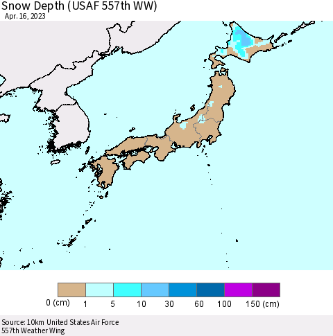 Japan Snow Depth (USAF 557th WW) Thematic Map For 4/10/2023 - 4/16/2023