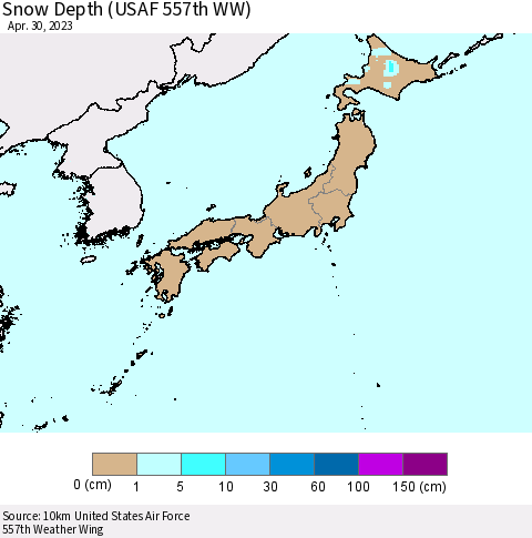Japan Snow Depth (USAF 557th WW) Thematic Map For 4/24/2023 - 4/30/2023