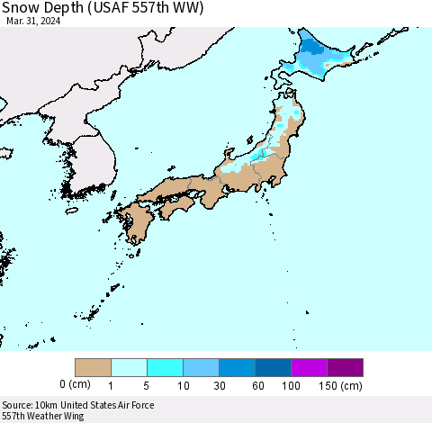 Japan Snow Depth (USAF 557th WW) Thematic Map For 3/25/2024 - 3/31/2024