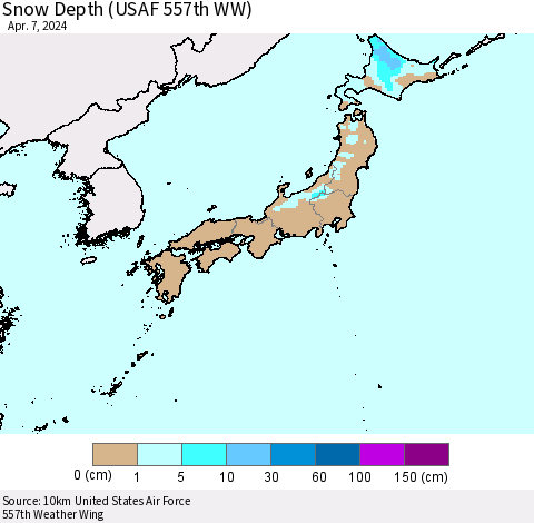Japan Snow Depth (USAF 557th WW) Thematic Map For 4/1/2024 - 4/7/2024
