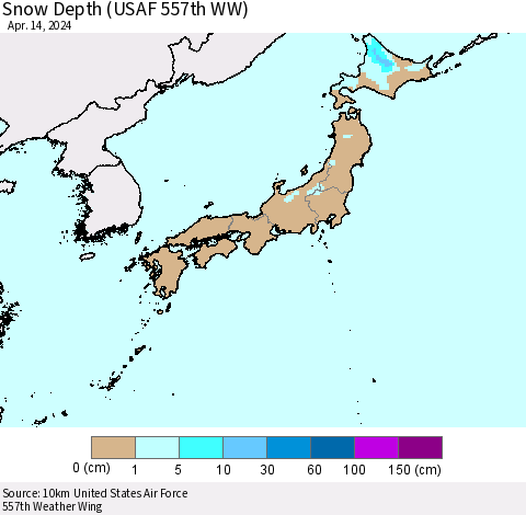Japan Snow Depth (USAF 557th WW) Thematic Map For 4/8/2024 - 4/14/2024
