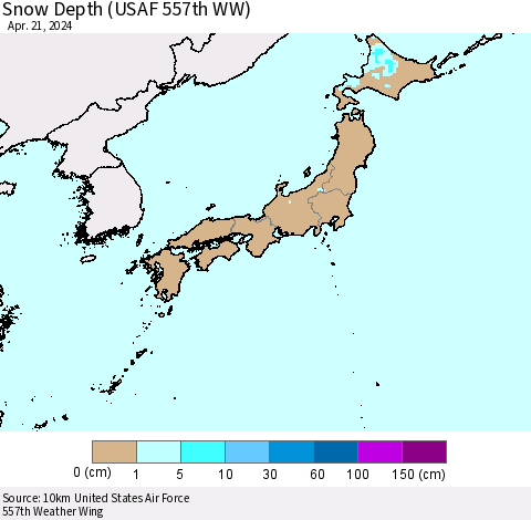 Japan Snow Depth (USAF 557th WW) Thematic Map For 4/15/2024 - 4/21/2024