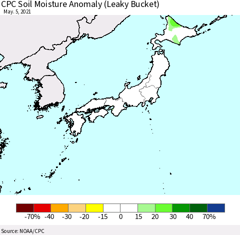 Japan CPC Soil Moisture Anomaly (Leaky Bucket) Thematic Map For 5/1/2021 - 5/5/2021