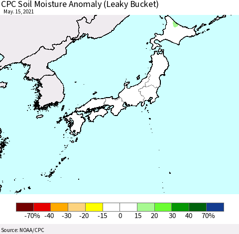Japan CPC Soil Moisture Anomaly (Leaky Bucket) Thematic Map For 5/11/2021 - 5/15/2021