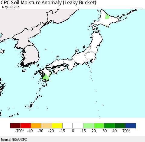 Japan CPC Soil Moisture Anomaly (Leaky Bucket) Thematic Map For 5/16/2021 - 5/20/2021