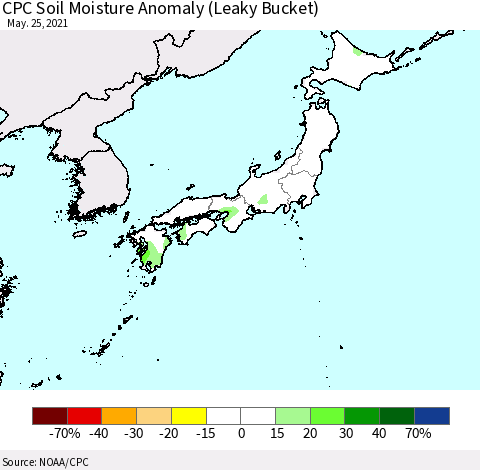 Japan CPC Soil Moisture Anomaly (Leaky Bucket) Thematic Map For 5/21/2021 - 5/25/2021