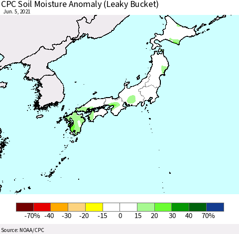 Japan CPC Soil Moisture Anomaly (Leaky Bucket) Thematic Map For 6/1/2021 - 6/5/2021