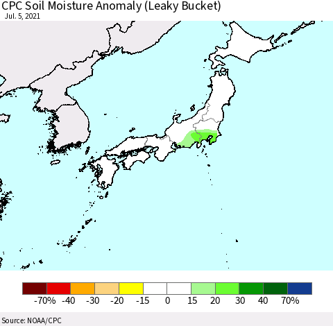 Japan CPC Soil Moisture Anomaly (Leaky Bucket) Thematic Map For 7/1/2021 - 7/5/2021