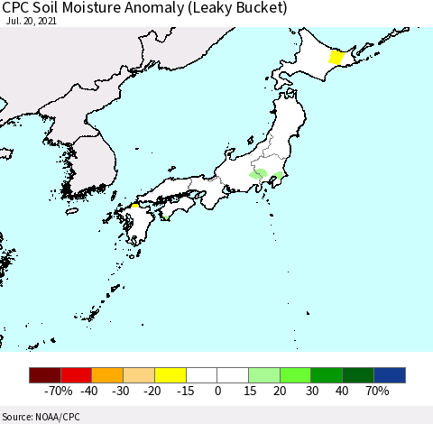 Japan CPC Soil Moisture Anomaly (Leaky Bucket) Thematic Map For 7/16/2021 - 7/20/2021