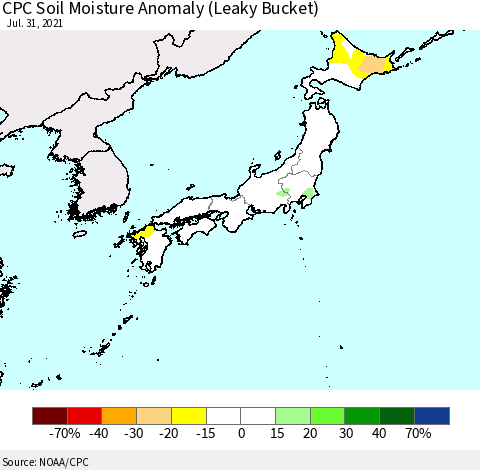Japan CPC Soil Moisture Anomaly (Leaky Bucket) Thematic Map For 7/26/2021 - 7/31/2021