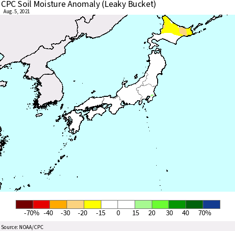 Japan CPC Soil Moisture Anomaly (Leaky Bucket) Thematic Map For 8/1/2021 - 8/5/2021