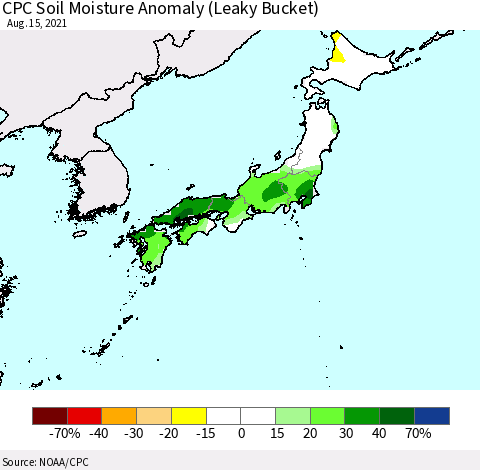 Japan CPC Soil Moisture Anomaly (Leaky Bucket) Thematic Map For 8/11/2021 - 8/15/2021