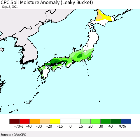 Japan CPC Soil Moisture Anomaly (Leaky Bucket) Thematic Map For 9/1/2021 - 9/5/2021
