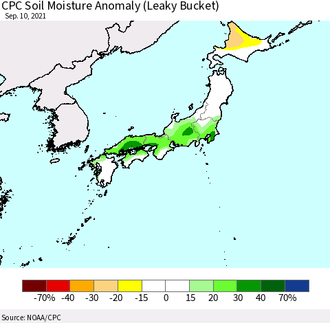Japan CPC Soil Moisture Anomaly (Leaky Bucket) Thematic Map For 9/6/2021 - 9/10/2021