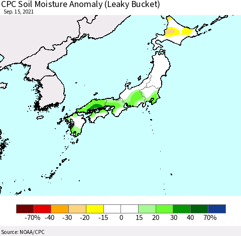 Japan CPC Soil Moisture Anomaly (Leaky Bucket) Thematic Map For 9/11/2021 - 9/15/2021