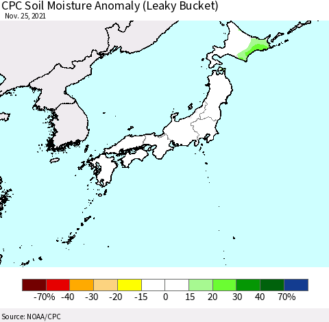 Japan CPC Soil Moisture Anomaly (Leaky Bucket) Thematic Map For 11/21/2021 - 11/25/2021