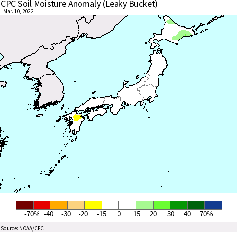 Japan CPC Soil Moisture Anomaly (Leaky Bucket) Thematic Map For 3/6/2022 - 3/10/2022