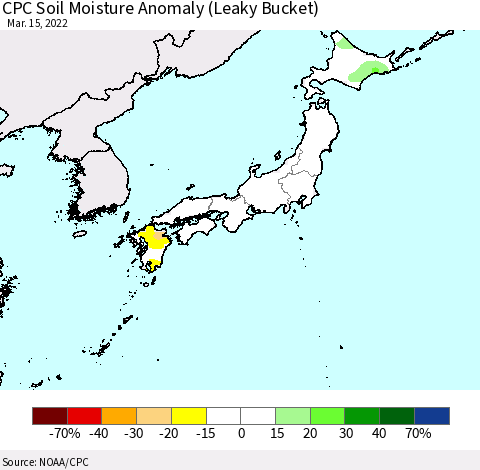 Japan CPC Soil Moisture Anomaly (Leaky Bucket) Thematic Map For 3/11/2022 - 3/15/2022