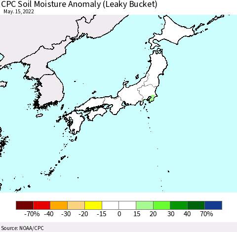 Japan CPC Soil Moisture Anomaly (Leaky Bucket) Thematic Map For 5/11/2022 - 5/15/2022