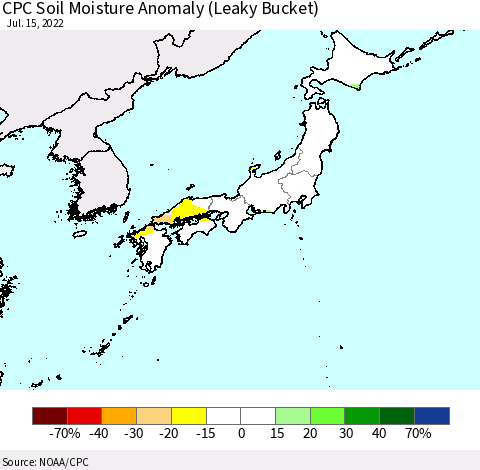 Japan CPC Soil Moisture Anomaly (Leaky Bucket) Thematic Map For 7/11/2022 - 7/15/2022