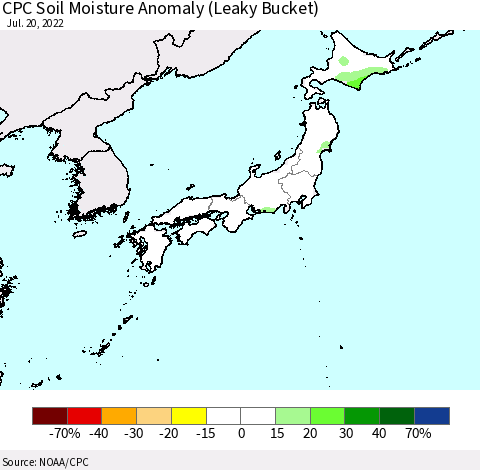 Japan CPC Soil Moisture Anomaly (Leaky Bucket) Thematic Map For 7/16/2022 - 7/20/2022