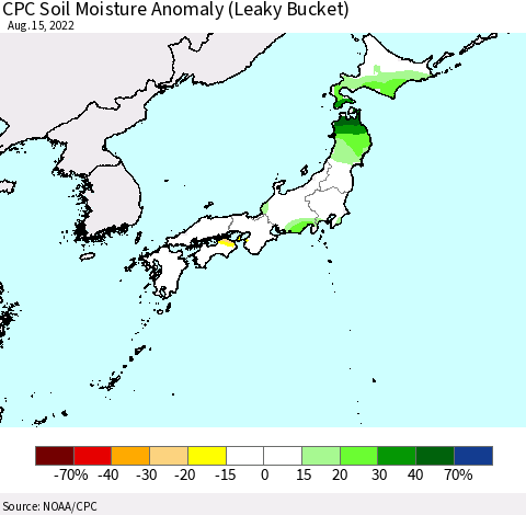 Japan CPC Soil Moisture Anomaly (Leaky Bucket) Thematic Map For 8/11/2022 - 8/15/2022