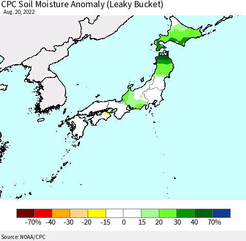 Japan CPC Soil Moisture Anomaly (Leaky Bucket) Thematic Map For 8/16/2022 - 8/20/2022