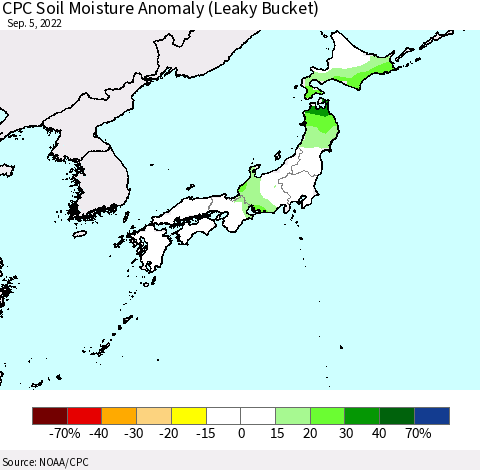 Japan CPC Soil Moisture Anomaly (Leaky Bucket) Thematic Map For 9/1/2022 - 9/5/2022