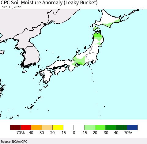 Japan CPC Soil Moisture Anomaly (Leaky Bucket) Thematic Map For 9/6/2022 - 9/10/2022