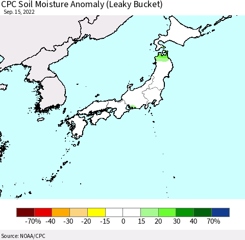 Japan CPC Soil Moisture Anomaly (Leaky Bucket) Thematic Map For 9/11/2022 - 9/15/2022