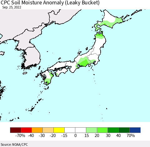 Japan CPC Soil Moisture Anomaly (Leaky Bucket) Thematic Map For 9/21/2022 - 9/25/2022