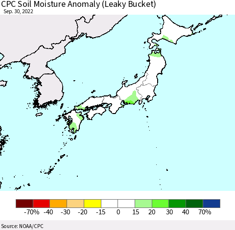 Japan CPC Soil Moisture Anomaly (Leaky Bucket) Thematic Map For 9/26/2022 - 9/30/2022