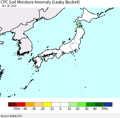 Japan CPC Soil Moisture Anomaly (Leaky Bucket) Thematic Map For 10/16/2022 - 10/20/2022