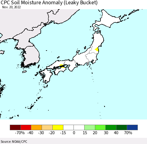 Japan CPC Soil Moisture Anomaly (Leaky Bucket) Thematic Map For 11/16/2022 - 11/20/2022