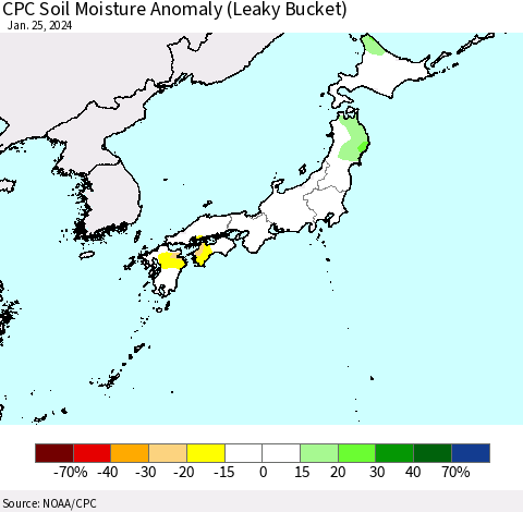 Japan CPC Soil Moisture Anomaly (Leaky Bucket) Thematic Map For 1/21/2024 - 1/25/2024